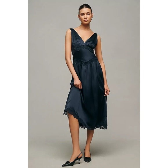 Reformation Stasia Navy Blue Silk Dress Brand New - Picture 2 of 7